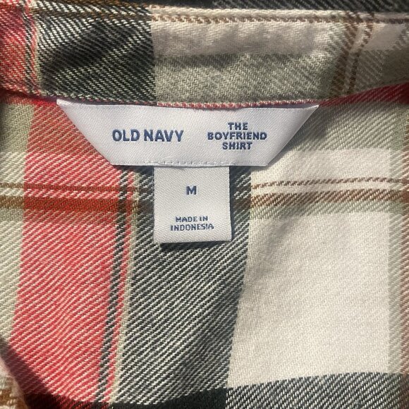 OLD NAVY Shirt Womens Medium Flannel Boyfriend Button Down Red Plaid Long Slv - Picture 4 of 7